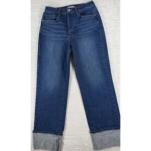 Tgla Jeans Women Size 6 28 Blue Denim High-Rise Cuffed Wide Leg Cuffed Stretch